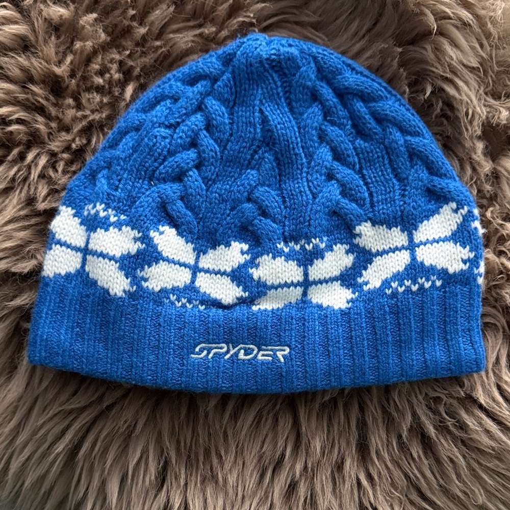 Spyder Kids Royal Blue Knit Beanie with White Snowflake Band